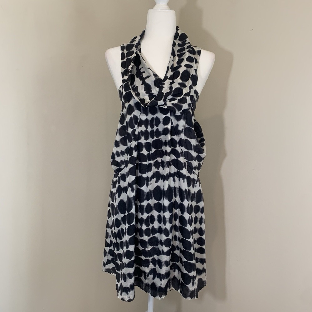 Aryn K Womens‎ Silk Dress Small Black White Draped Cut Out Fairy Grunge